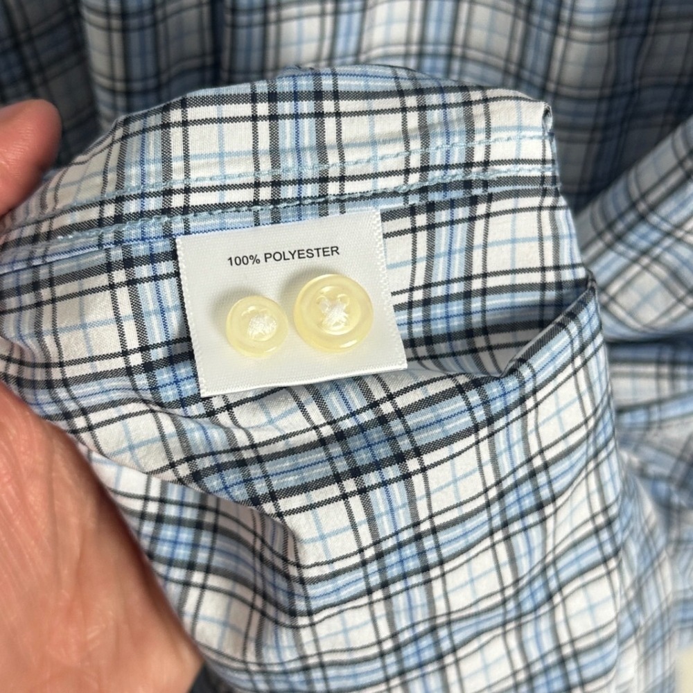 Peter Millar Summer Comfort Crown Long Sleeve Collared Shirt Blue Plaid Size XL - Picture 5 of 14